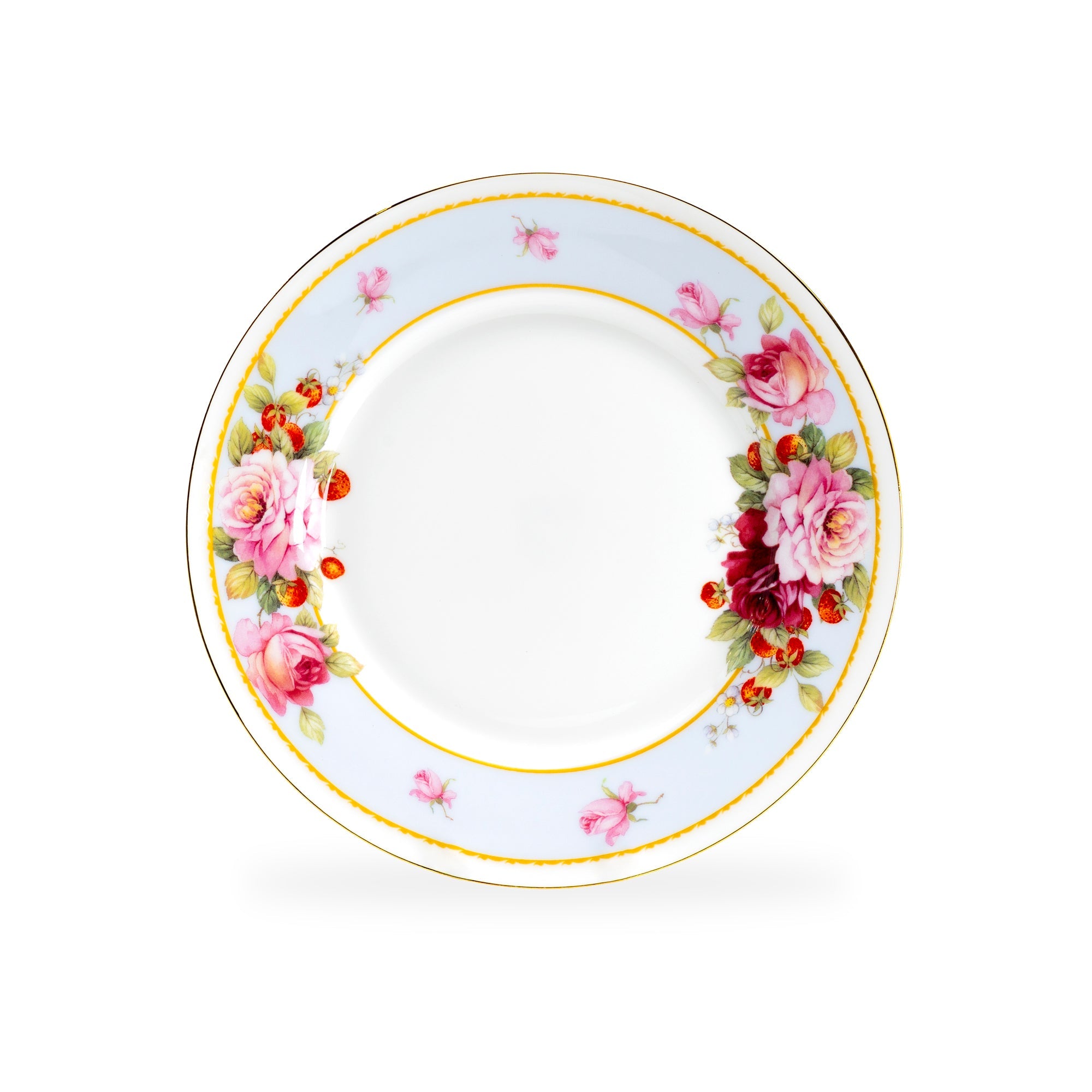 7.75" Peony and Strawberry Blue Bone China Dessert Plate
