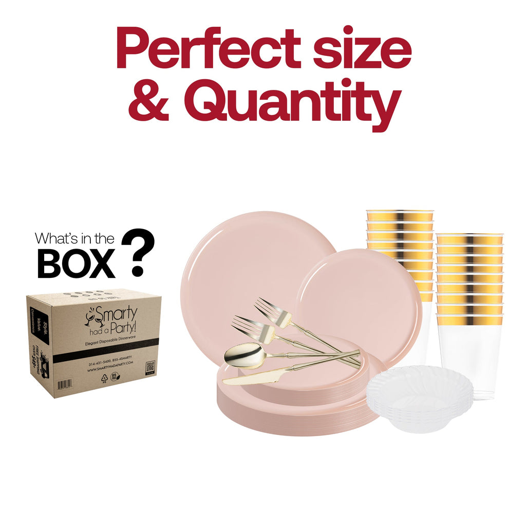 Pink Flat Round Disposable Plastic Tableware Set