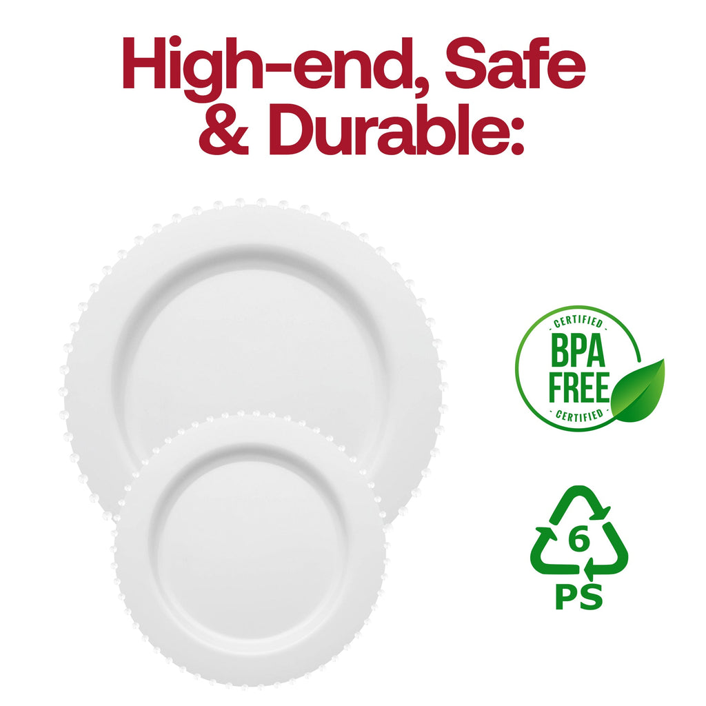 White Pearl String Round Disposable Plastic Dinnerware Value Set