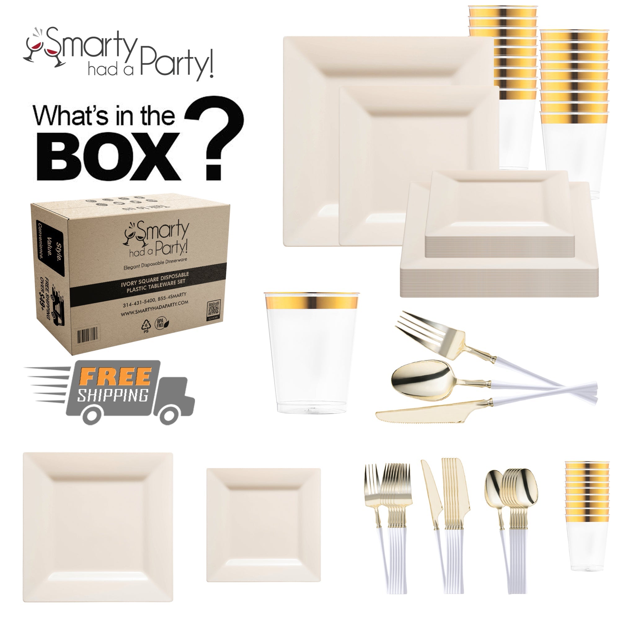 Ivory Square Disposable Plastic Tableware Set