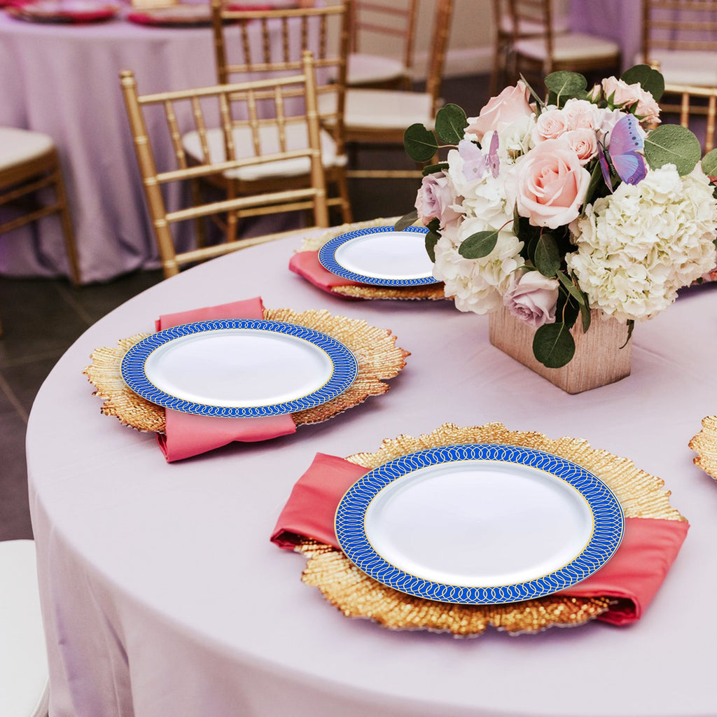 White with Gold Spiral on Blue Rim Plastic Appetizer/Salad Plates (7.5")