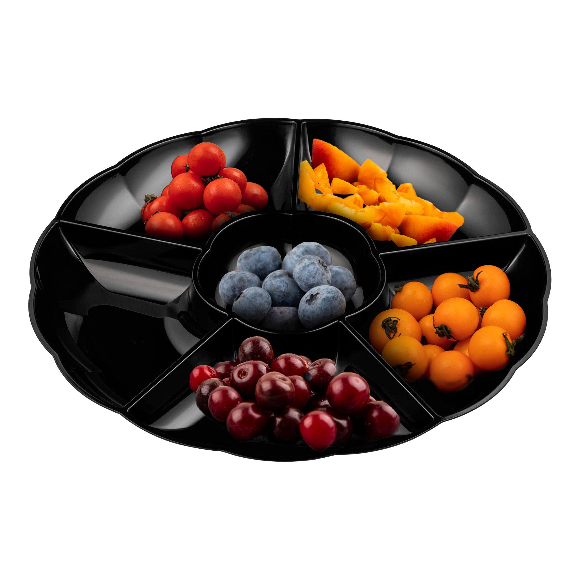 Black Big 6-Partition Round Disposable Plastic Trays