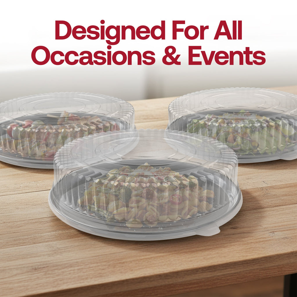 12" Black Round Plastic Trays with Lids