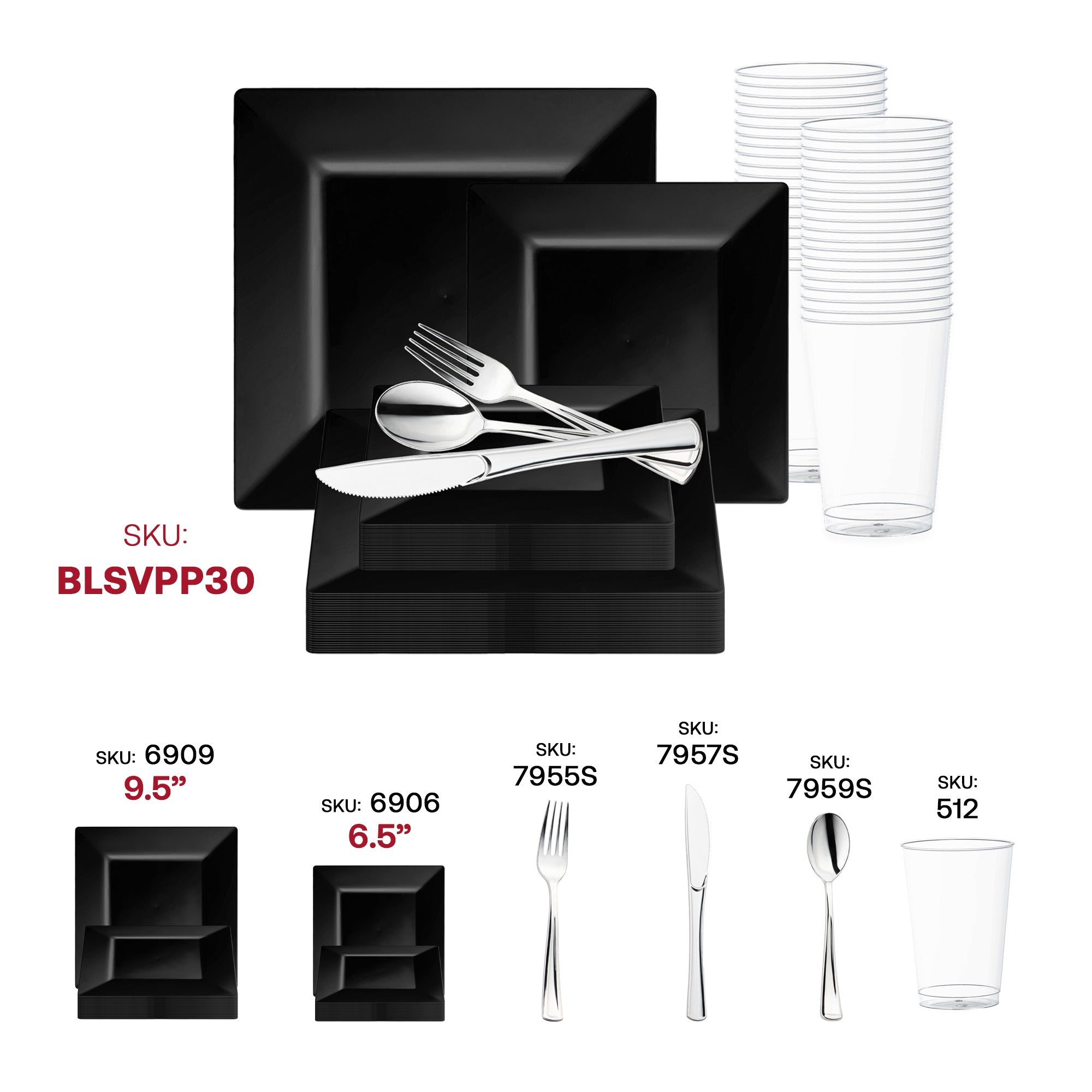 Black Square Plastic Wedding Value Set