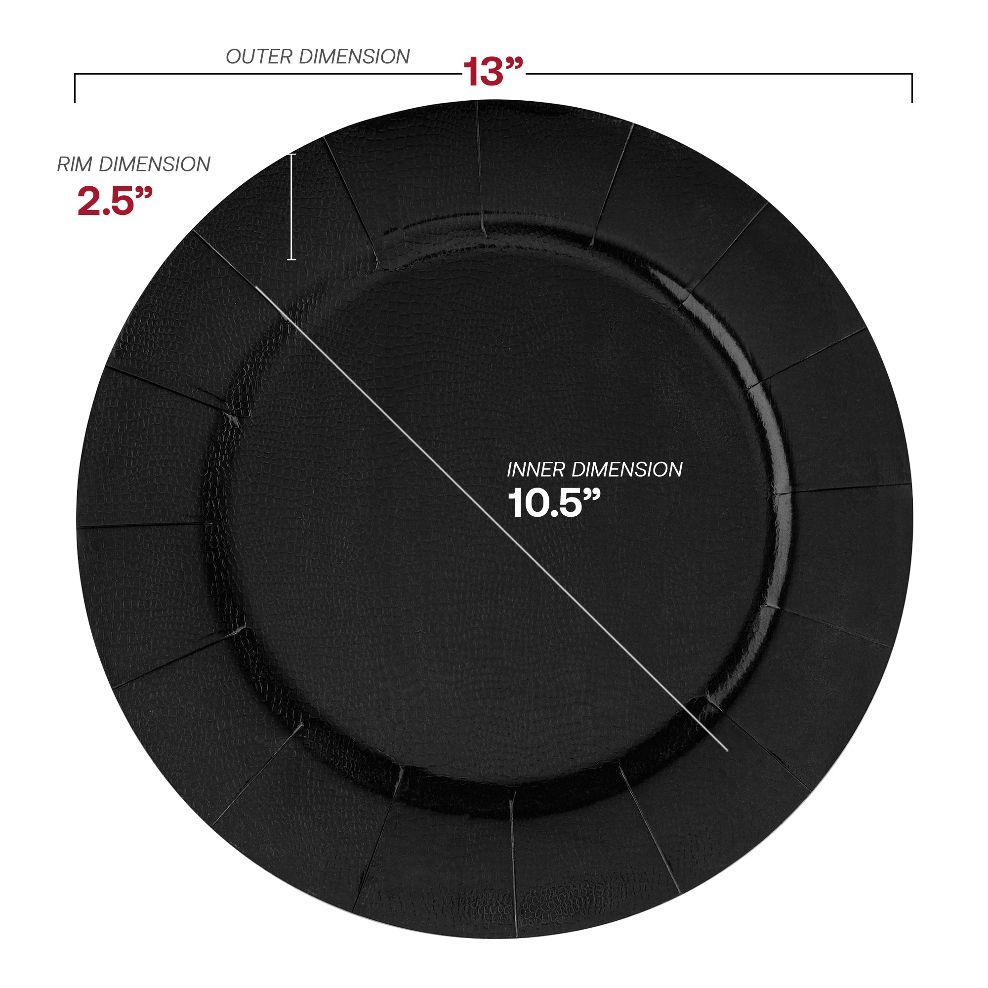 Black Round Disposable Paper Charger Plates (13")