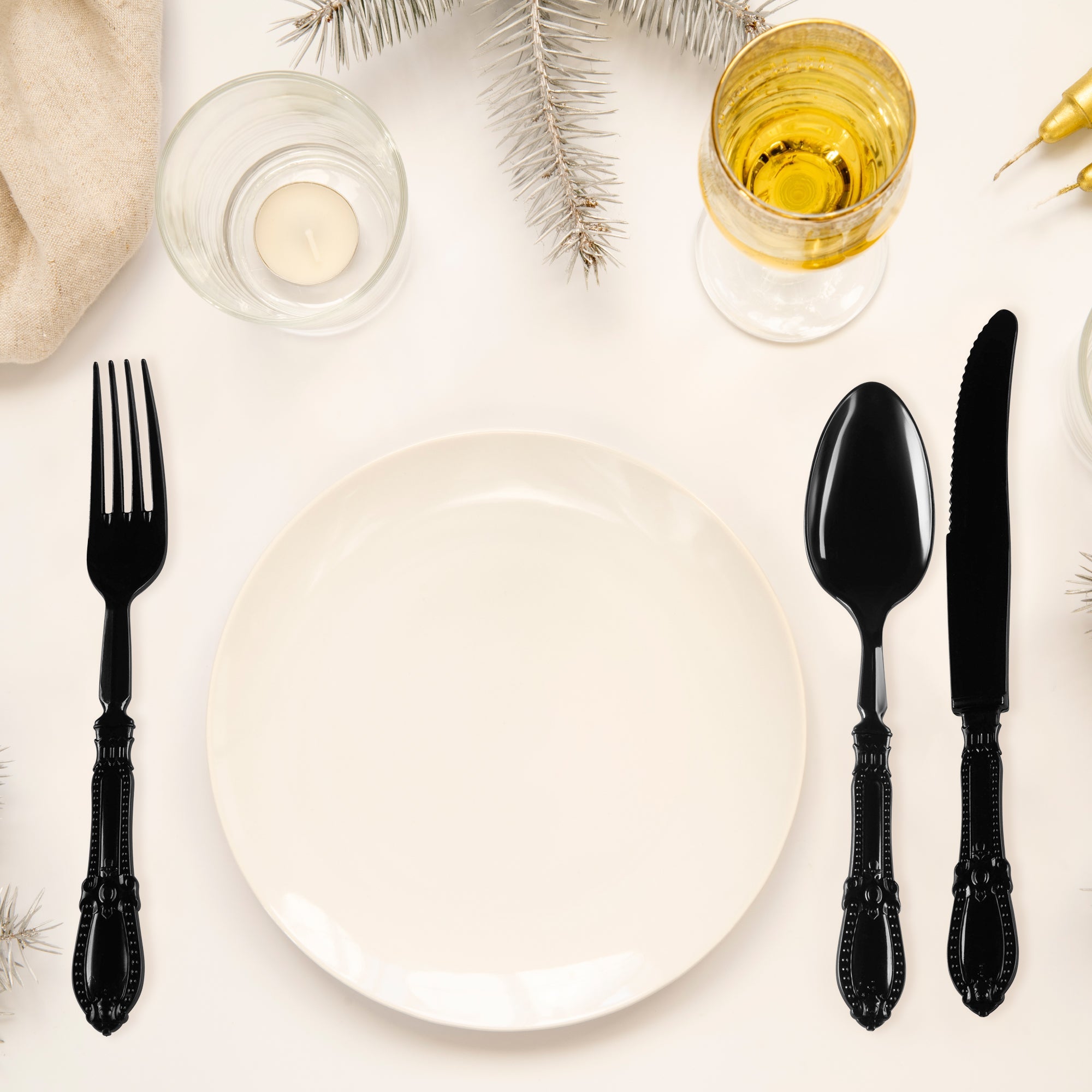 Black Baroque Disposable Plastic Dinner Knives