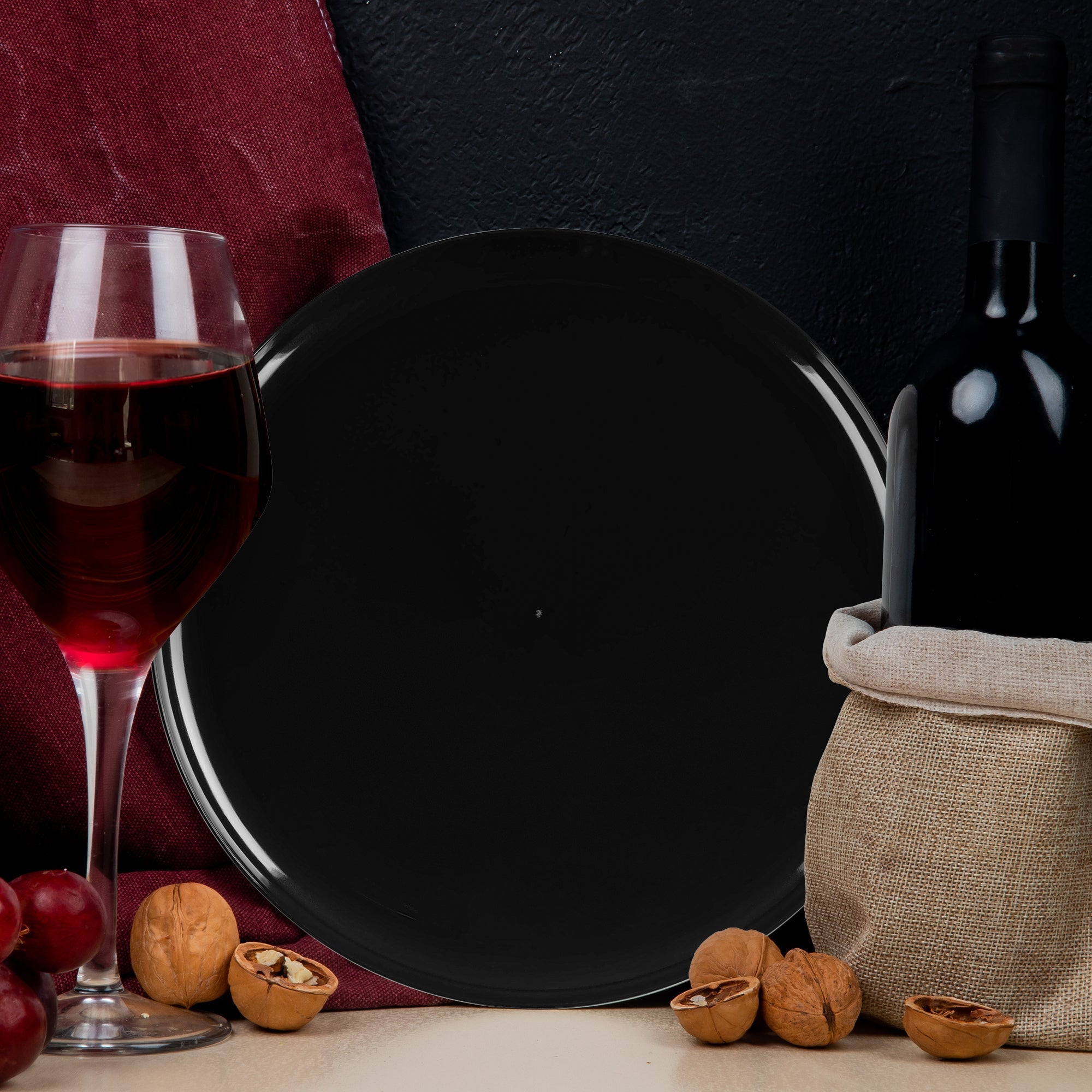 Black Flat Round Disposable Plastic Appetizer/Salad Plates (8.5")