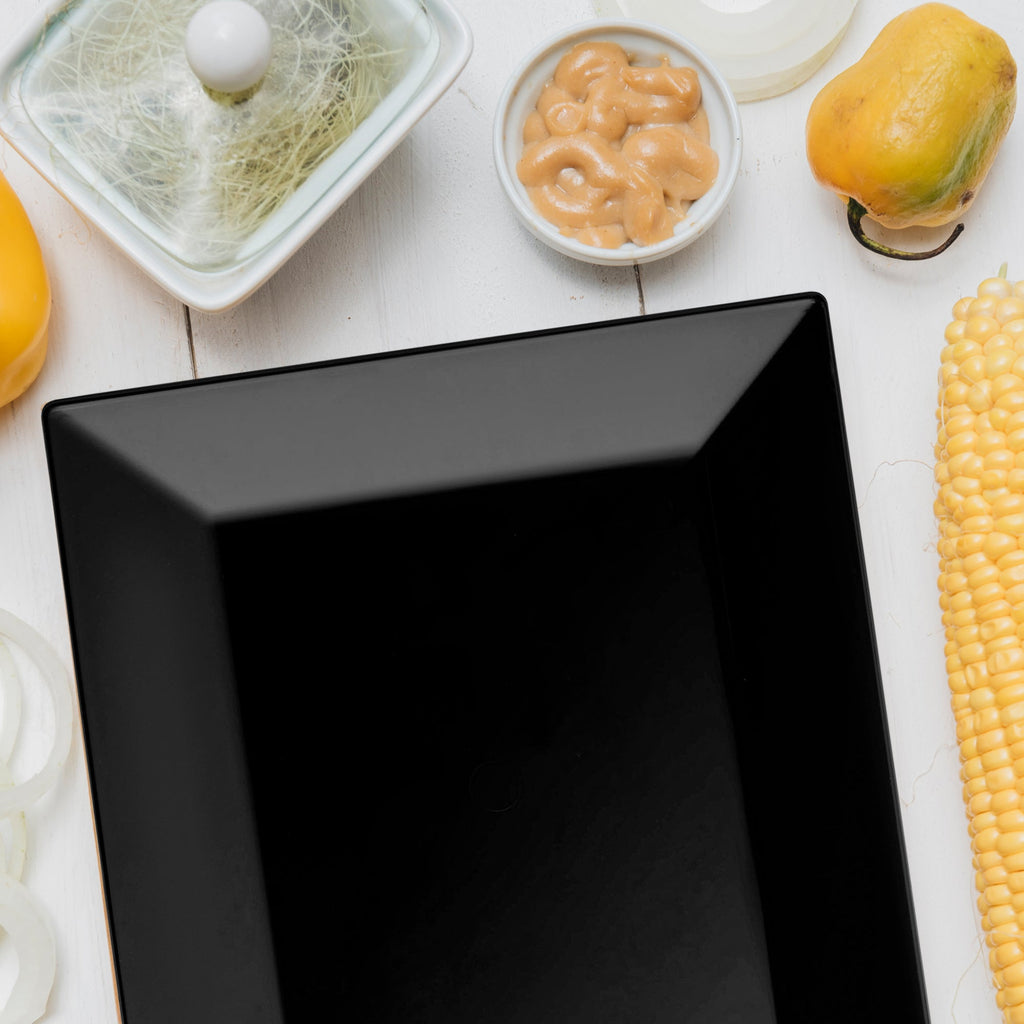 Black Rectangular Plastic Dessert Plates (5.5" x 8.5")