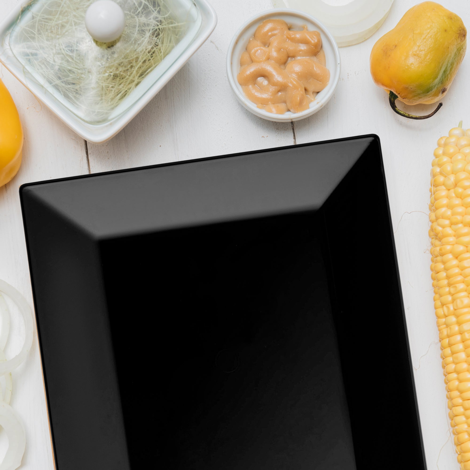 Black Rectangular Plastic Dessert Plates (5.5" x 8.5")