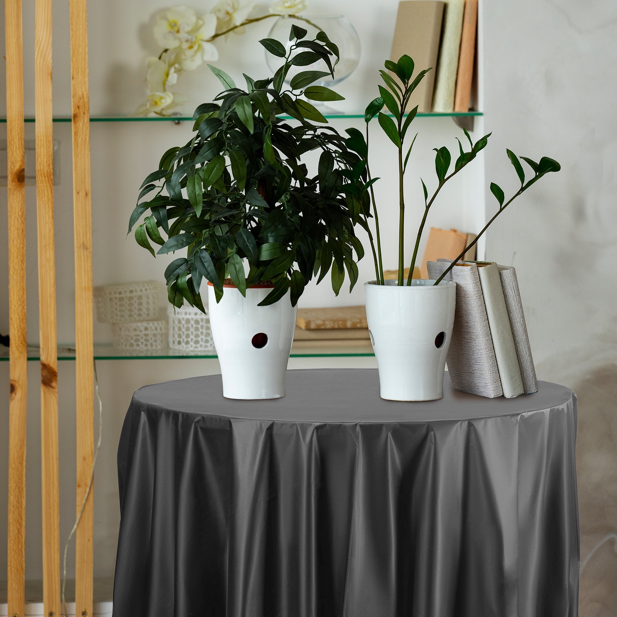 Black Round Disposable Plastic Tablecloths (84")