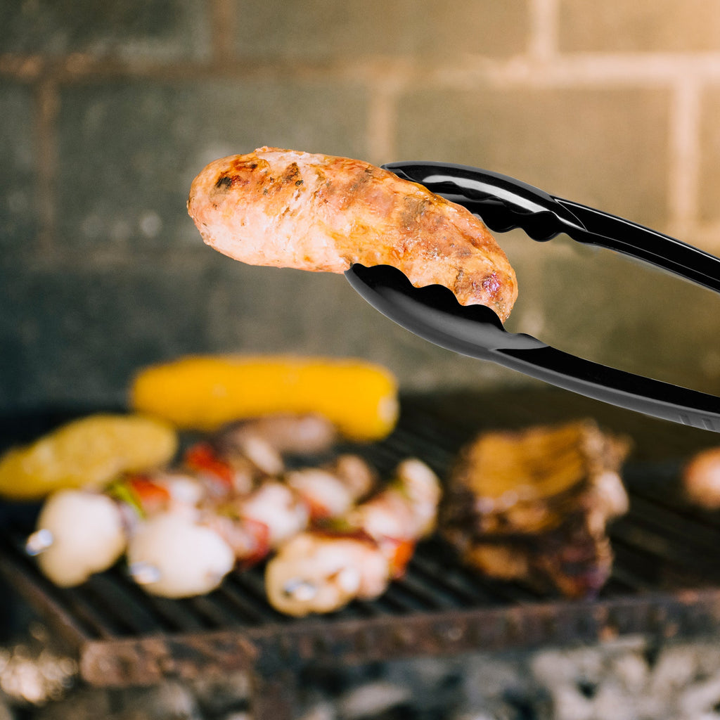 9" Black Disposable Plastic Serving Tongs