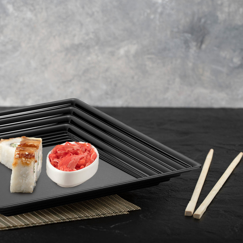 16" x 16" Black Square with Groove Rim Plastic Serving Trays