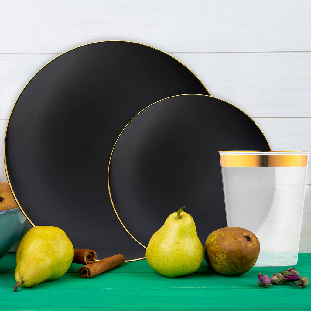 Black with Gold Organic Disposable Plastic Tableware Set