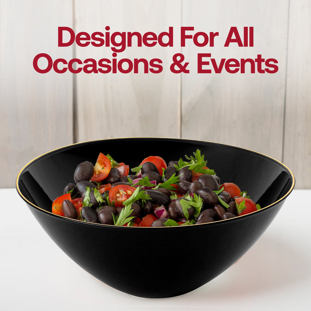 Black with Gold Rim Organic Round Disposable Plastic Bowls (32 oz.)