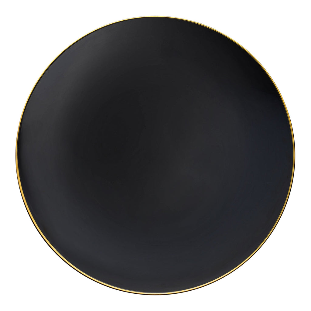 Black with Gold Rim Organic Round Disposable Plastic Dinner Plates (10.25")