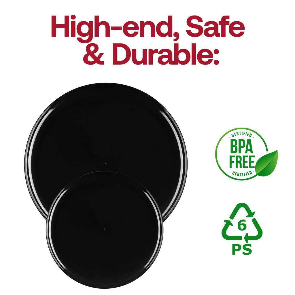 Black Flat Round Disposable Plastic Dinnerware Value Set