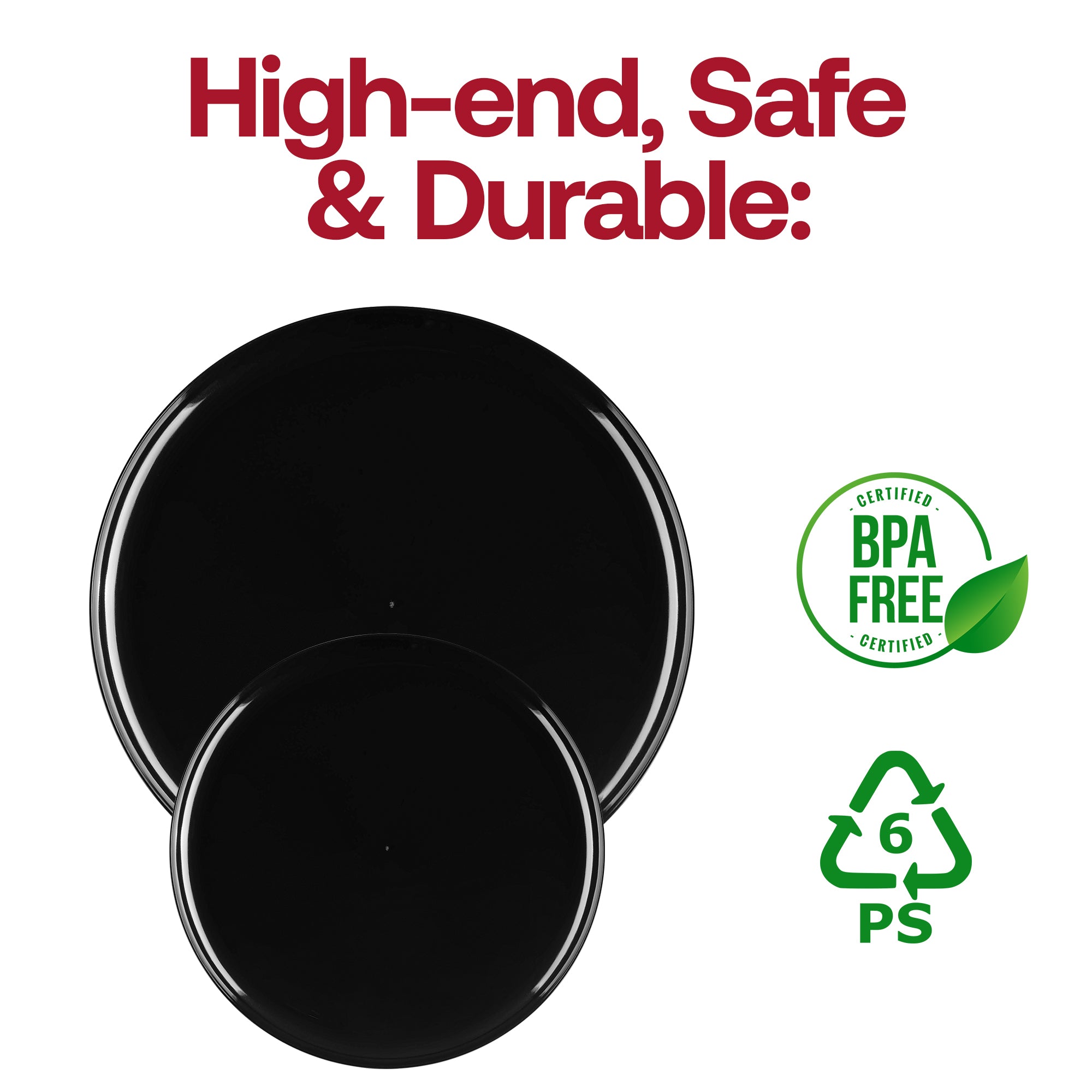 Black Flat Round Disposable Plastic Dinnerware Value Set