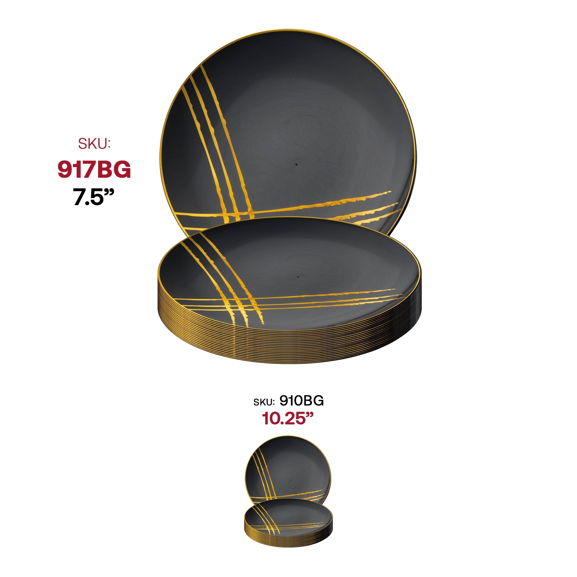 Black with Gold Brushstroke Round Disposable Plastic Appetizer/Salad Plates (7.5")