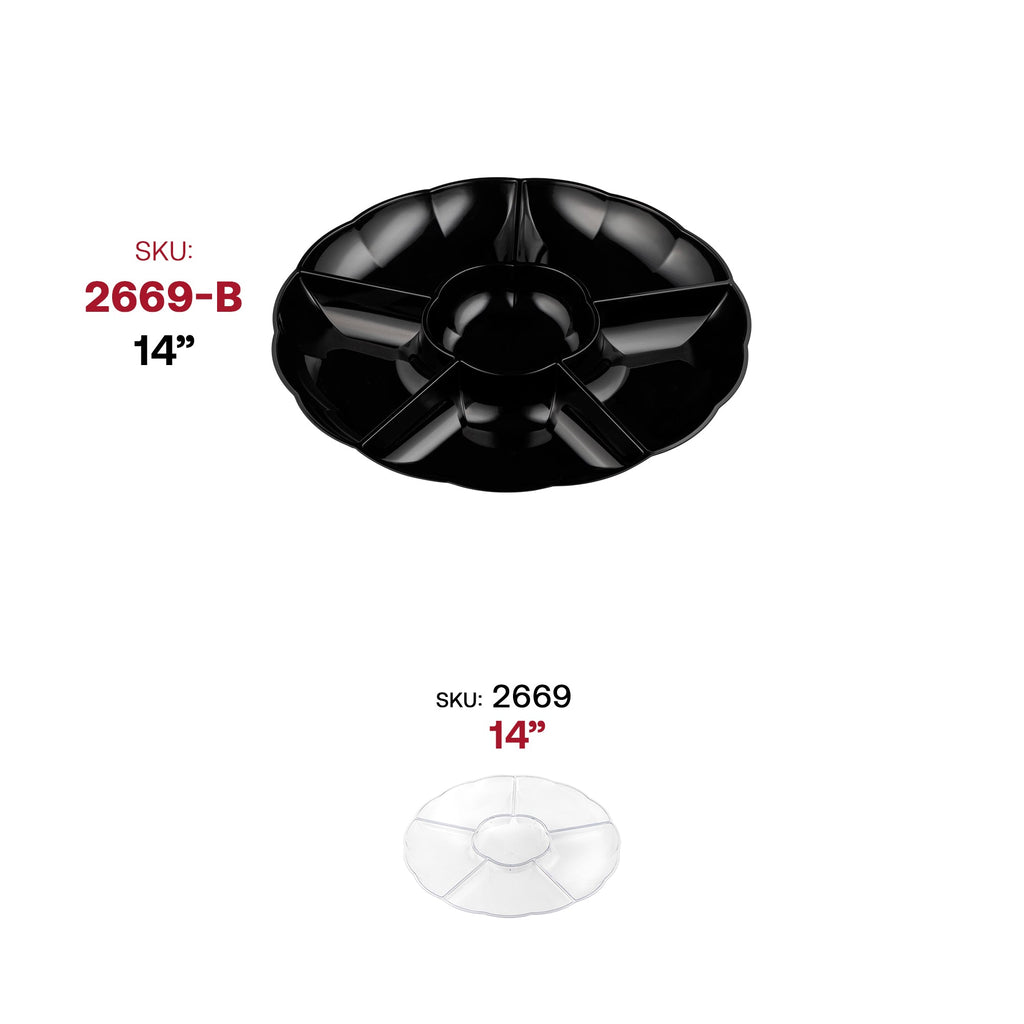 Black Big 6-Partition Round Disposable Plastic Trays