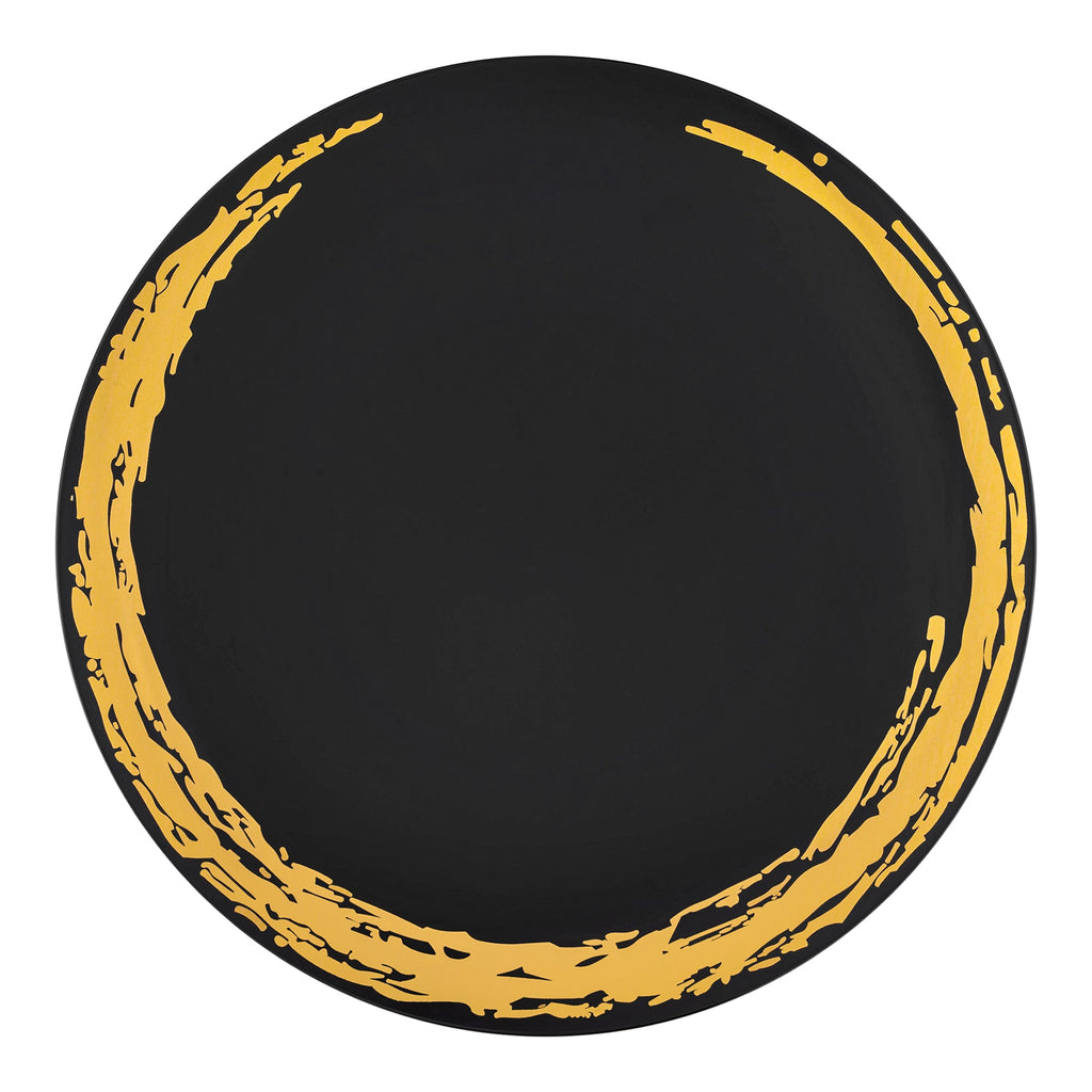 Black with Gold Moonlight Round Disposable Plastic Dinner Plates (10.25")