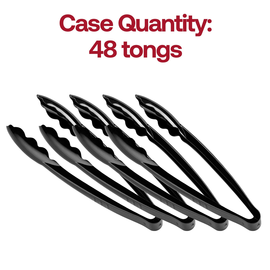 9" Black Disposable Plastic Serving Tongs