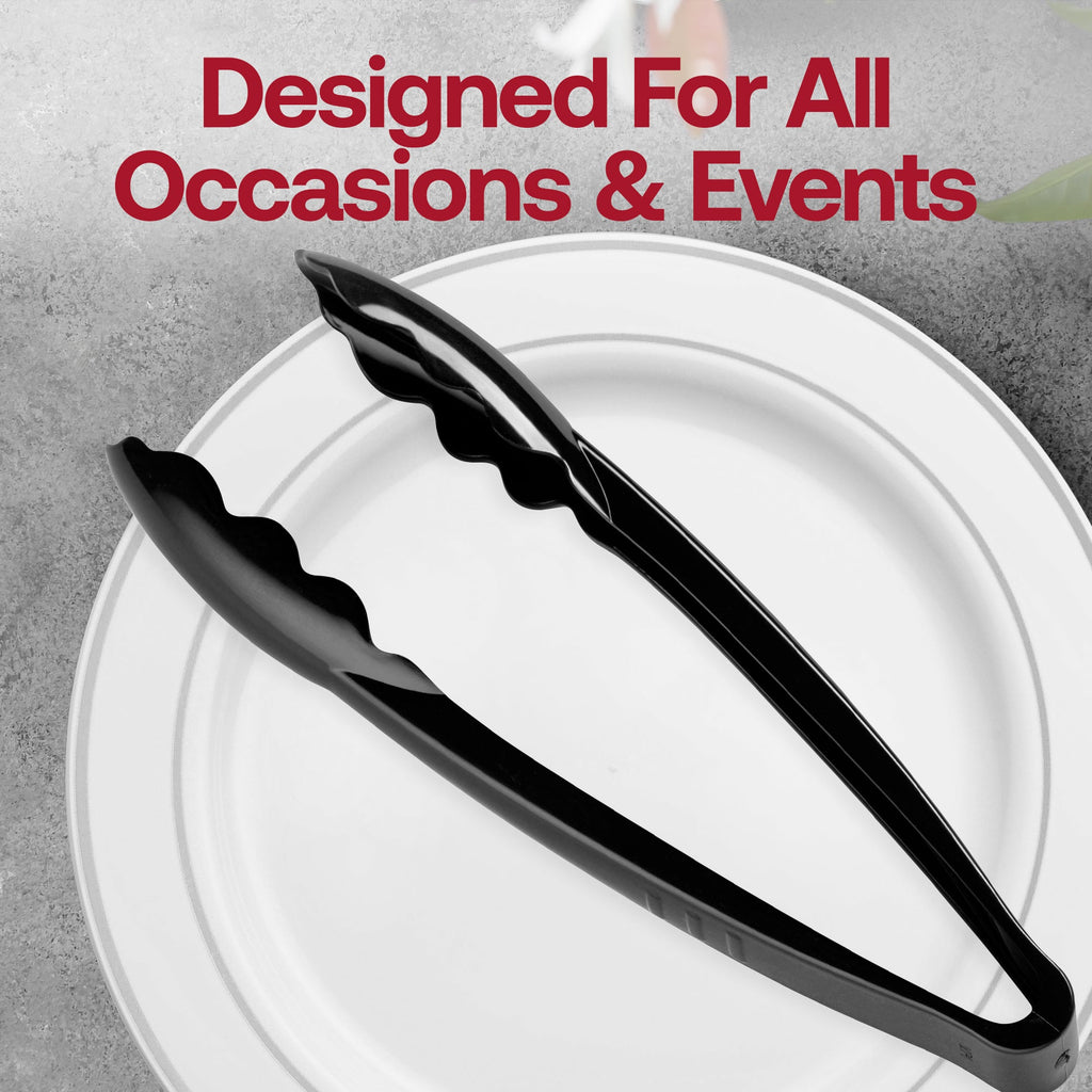 9" Black Disposable Plastic Serving Tongs