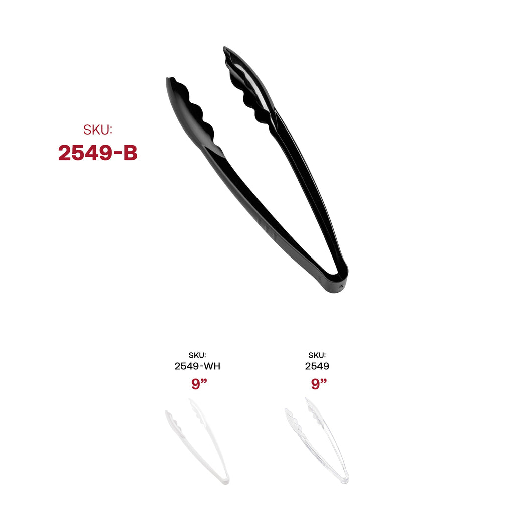 9" Black Disposable Plastic Serving Tongs