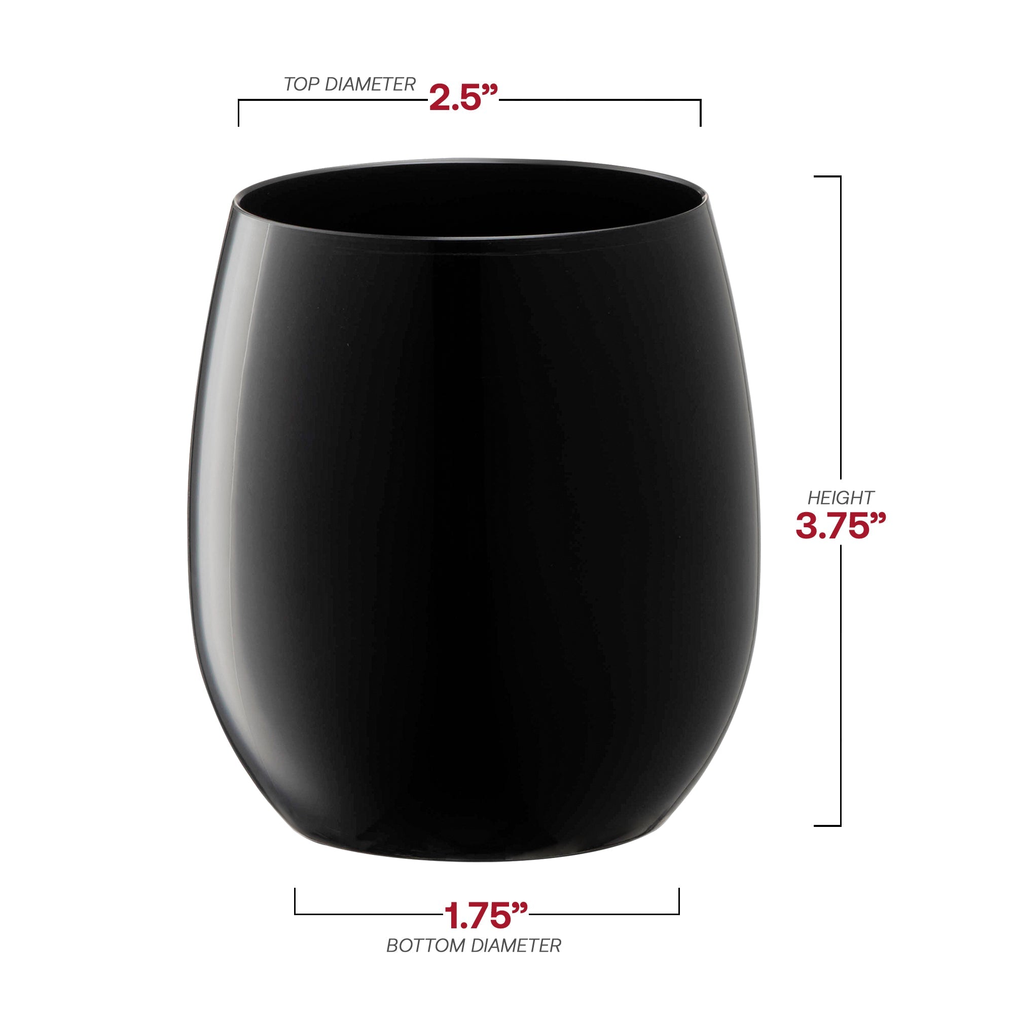 Black Elegant Stemless Plastic Wine Glasses (12 oz. )