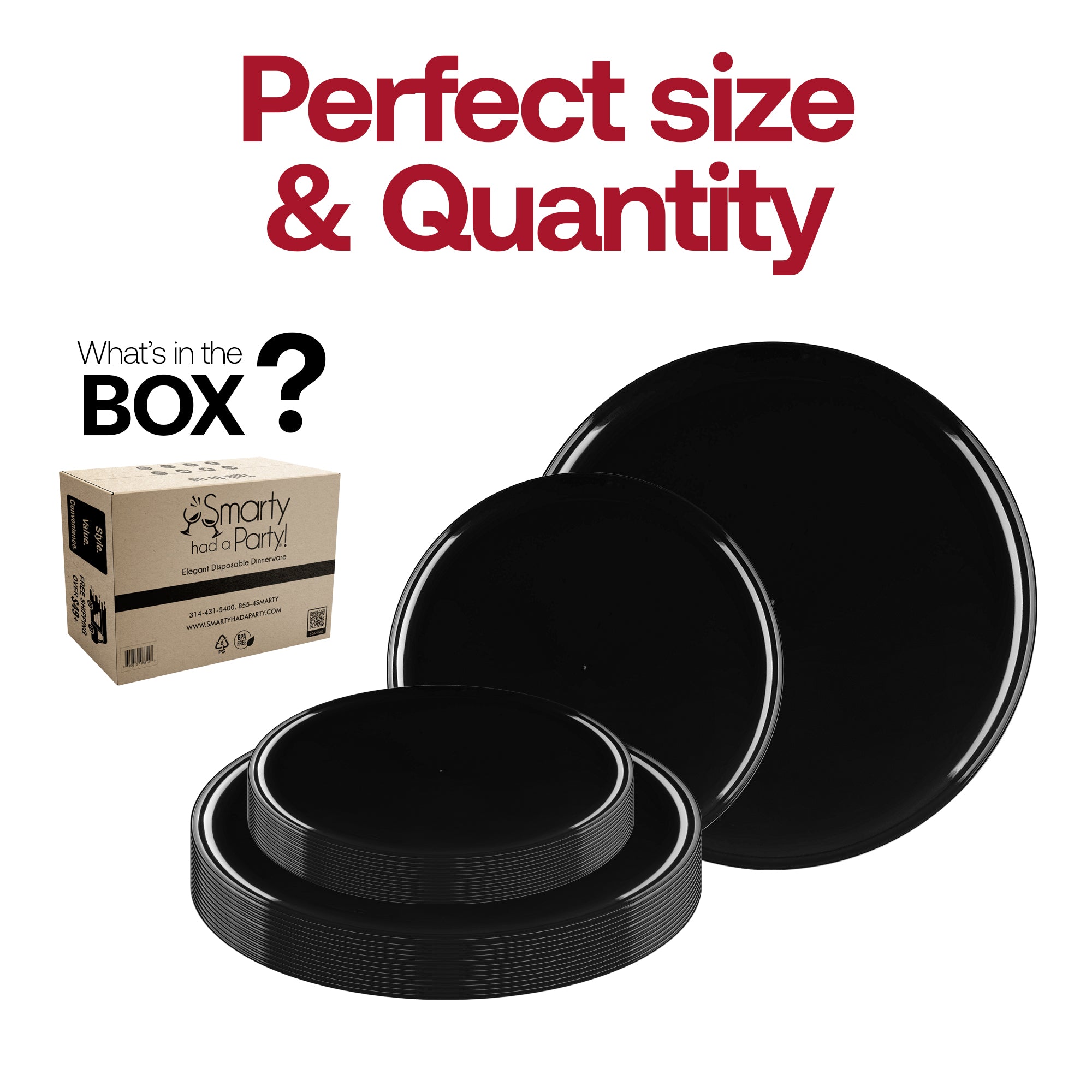 Black Flat Round Disposable Plastic Dinnerware Value Set