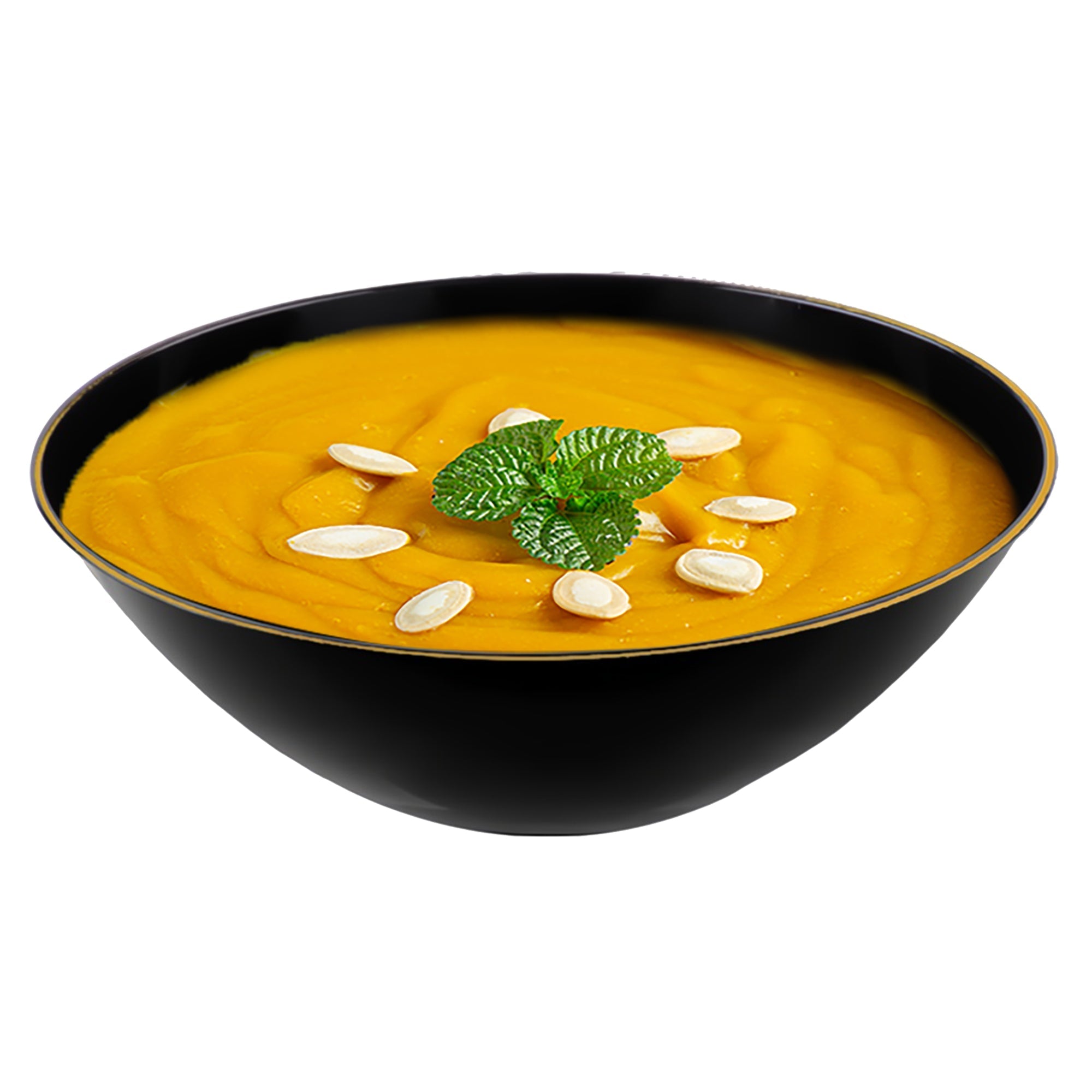 Black with Gold Rim Organic Round Disposable Plastic Bowls (32 oz.)