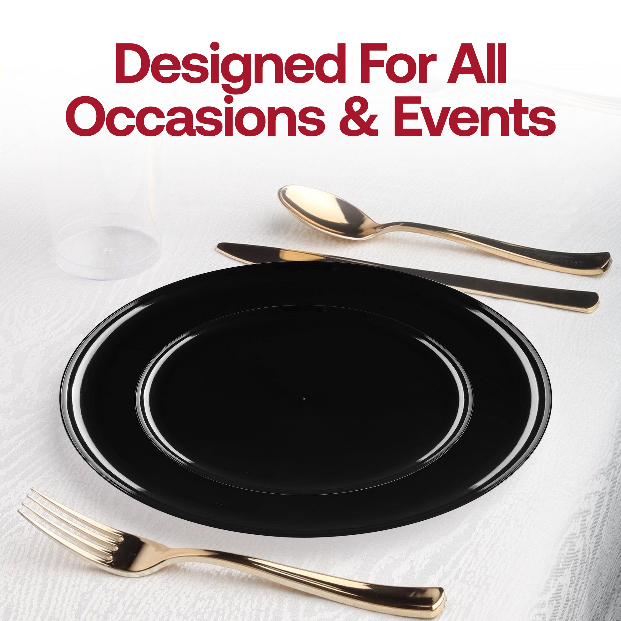 Black Flat Round Disposable Plastic Dinnerware Value Set