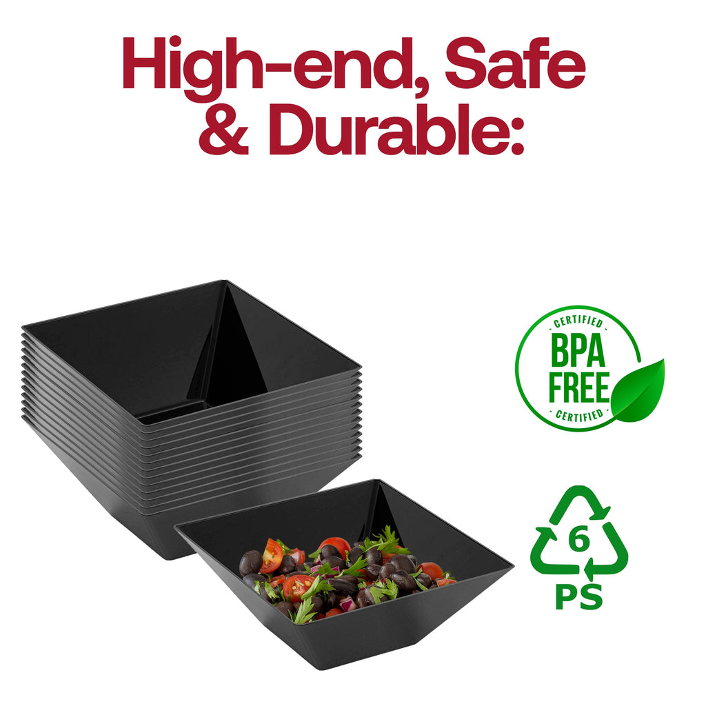 Black Square Plastic Serving Bowls (3 qt.)