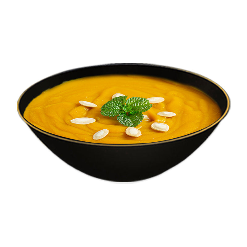 Black with Gold Rim Organic Round Disposable Plastic Soup Bowls (16 oz.)