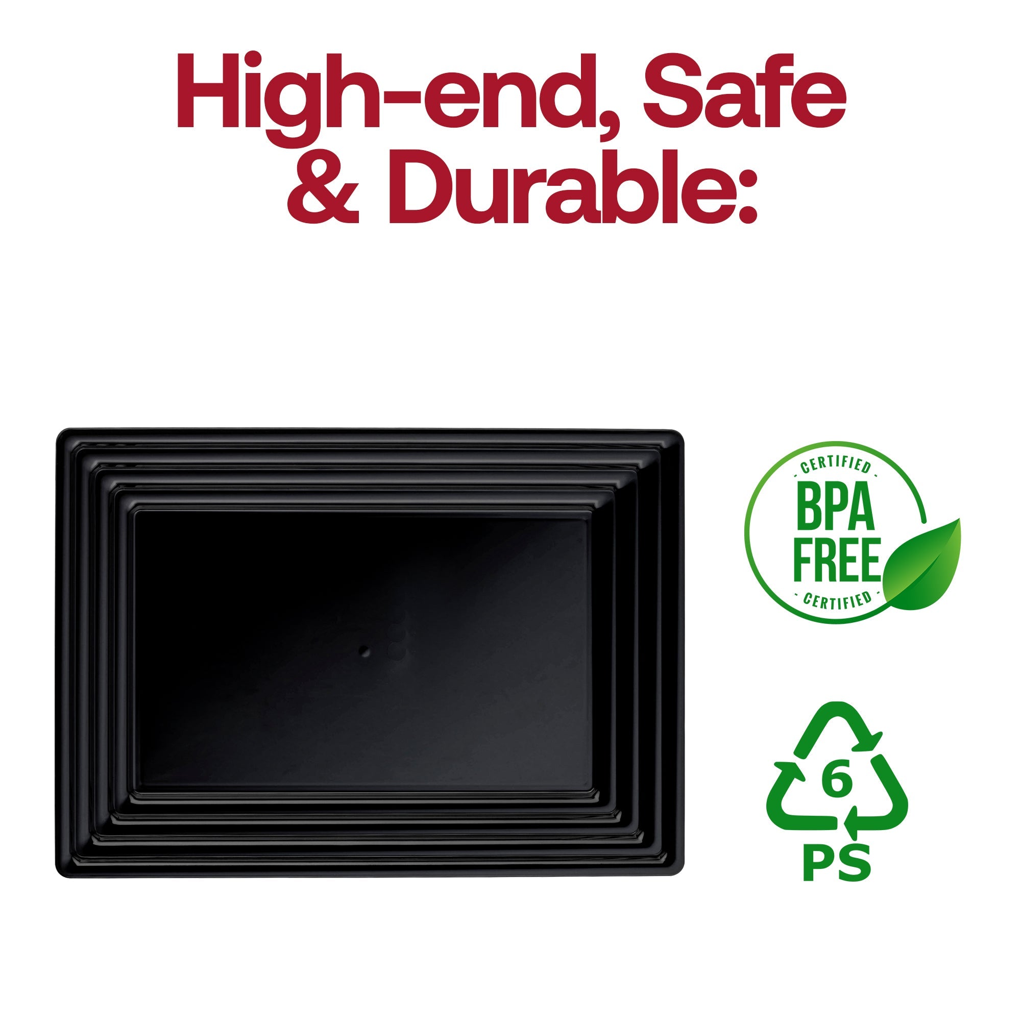 9" x 13" Black Rectangular with Groove Rim Plastic Serving Trays