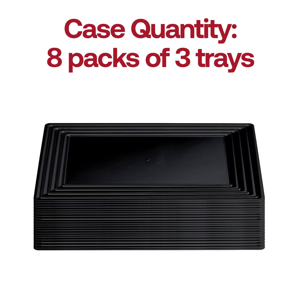9" x 13" Black Rectangular with Groove Rim Plastic Serving Trays