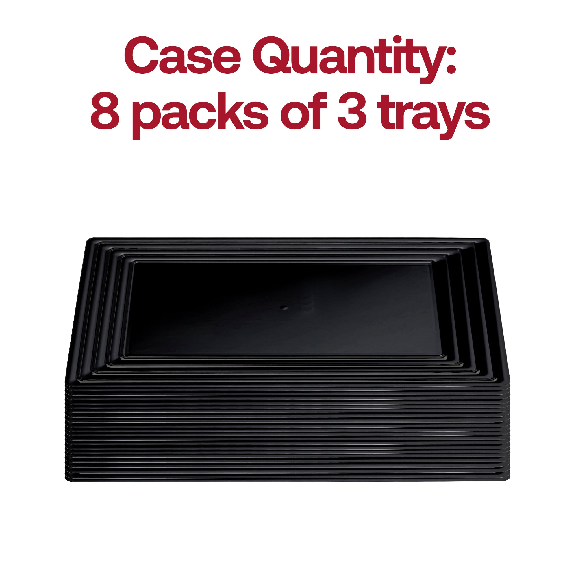 9" x 13" Black Rectangular with Groove Rim Plastic Serving Trays