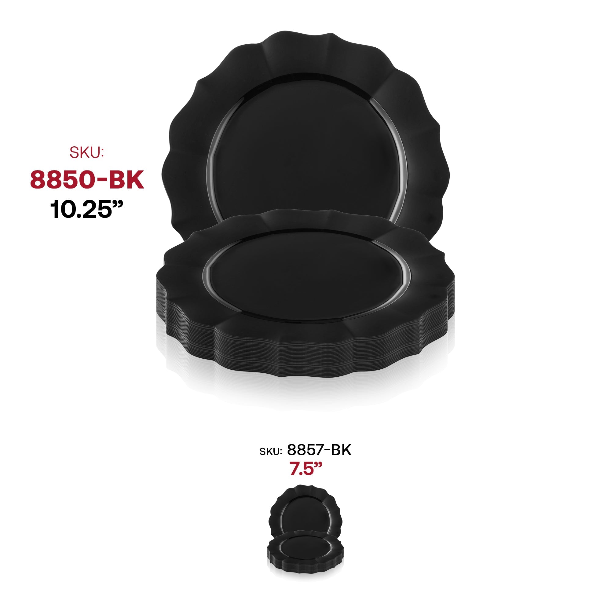 Black Round Lotus Plastic Dinner Plates (10.25")