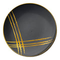 Black with Gold Brushstroke Round Disposable Plastic Appetizer/Salad Plates (7.5")