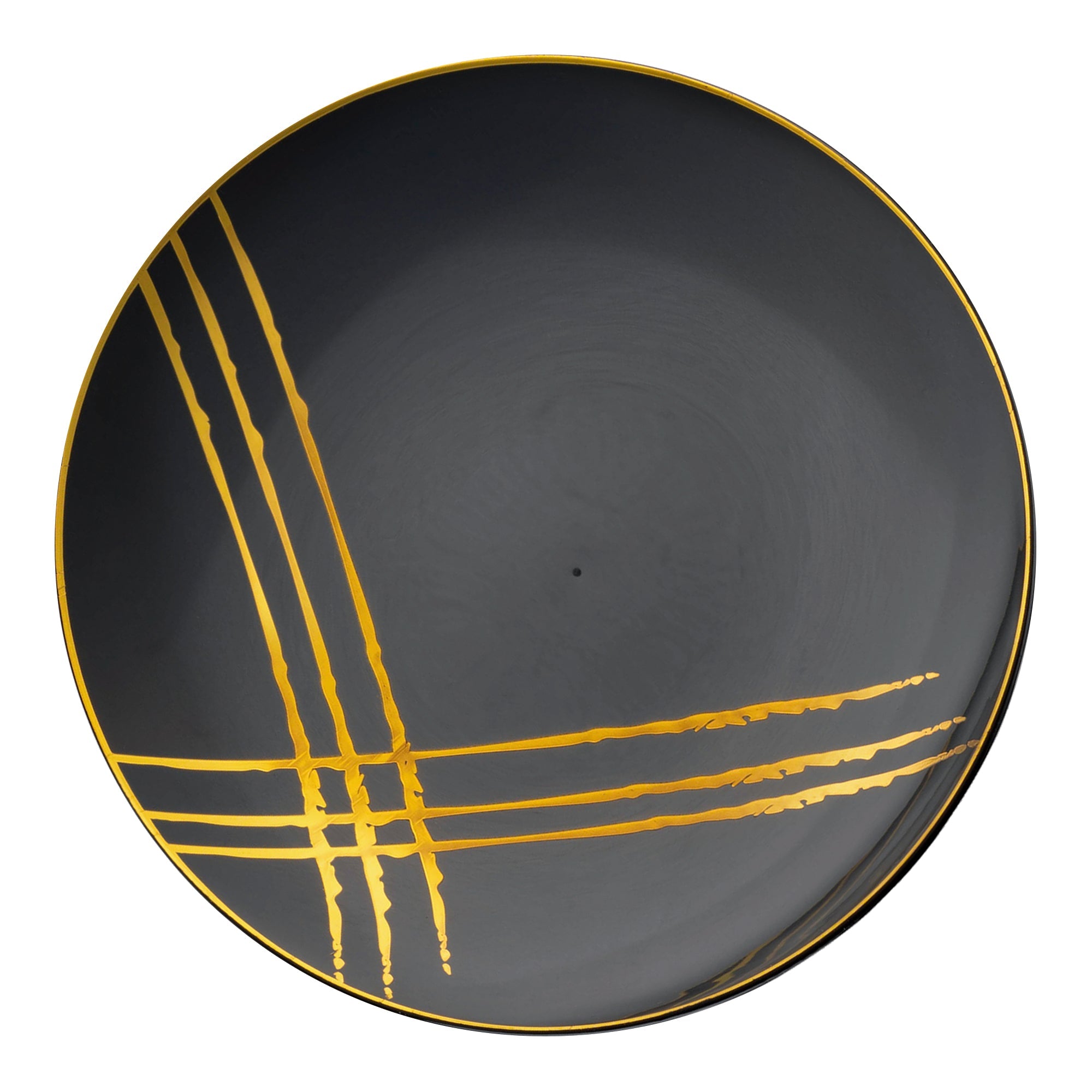 Black with Gold Brushstroke Round Disposable Plastic Appetizer/Salad Plates (7.5")