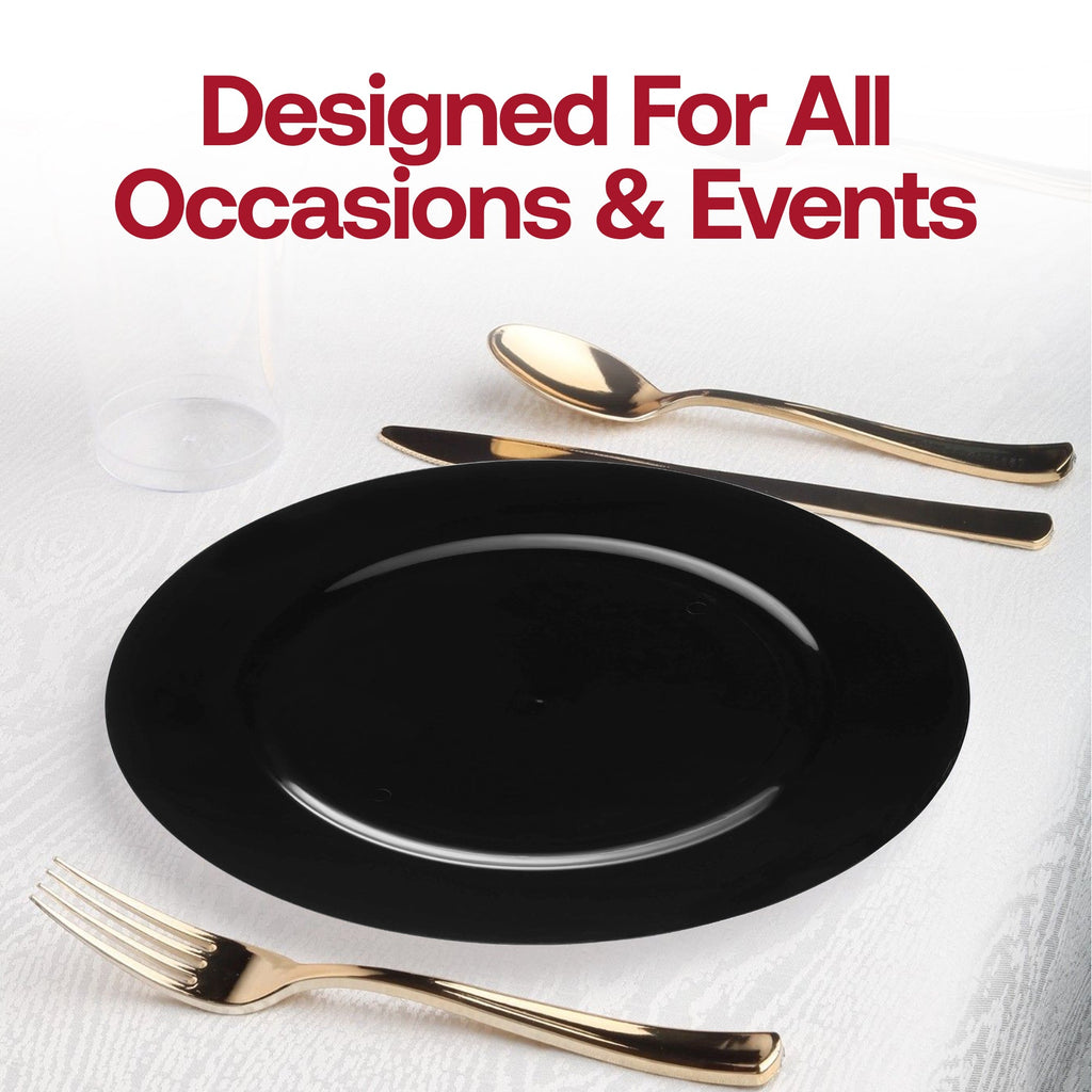 Black Round Disposable Plastic Charger Plates (13")