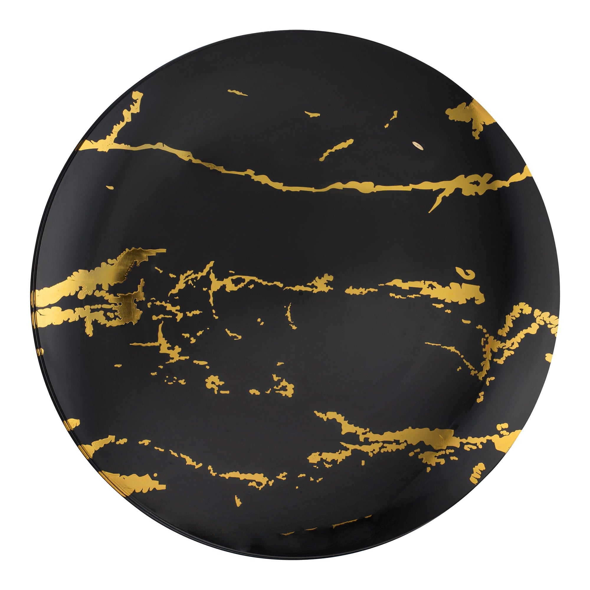 Black with Gold Marble Stroke Round Disposable Plastic Dinner Plates (10.25")