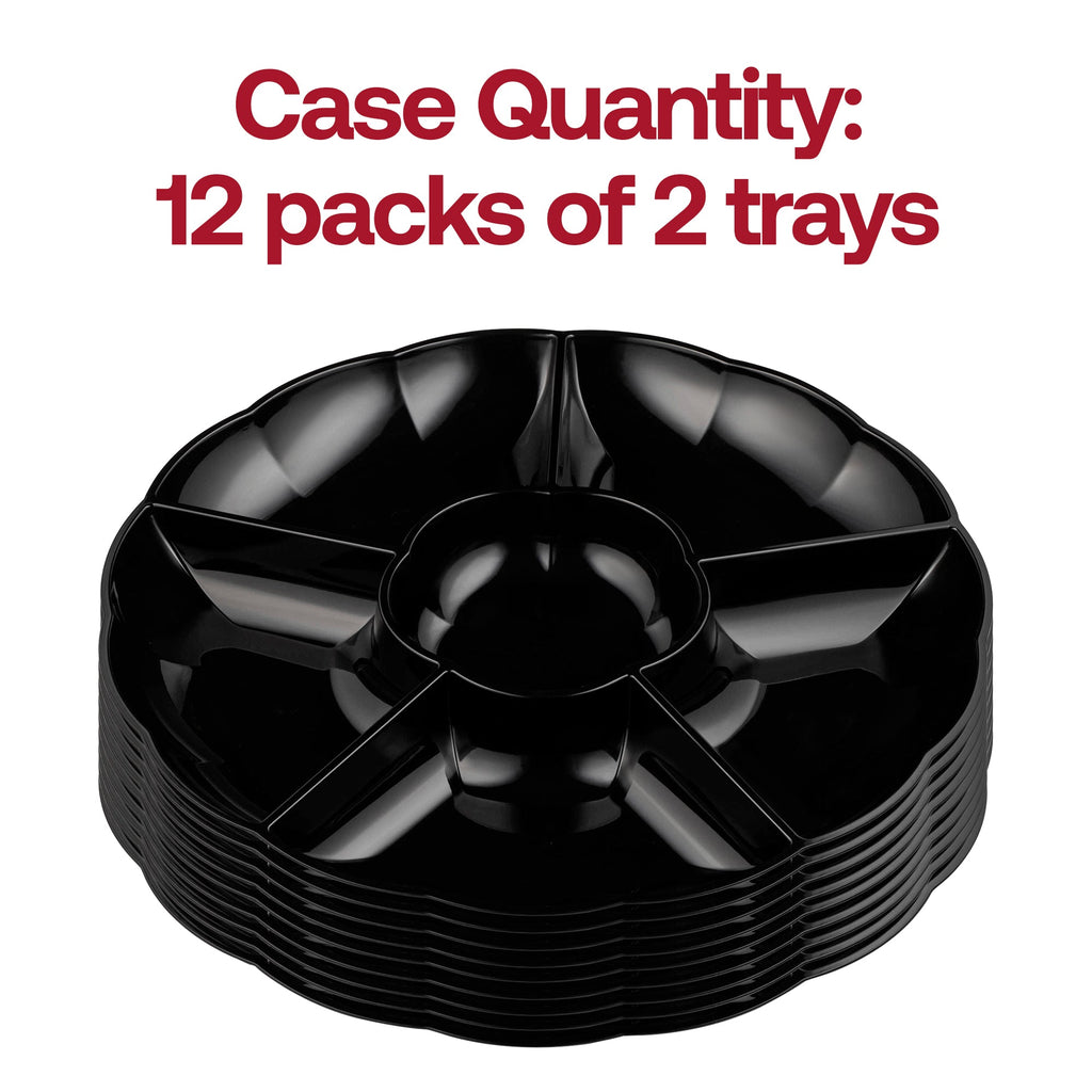 Black Big 6-Partition Round Disposable Plastic Trays