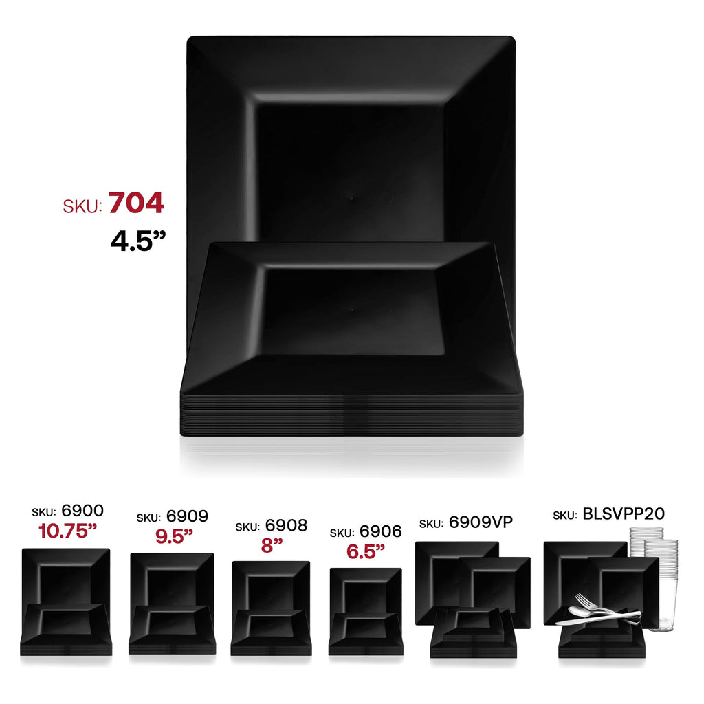 Black Square Plastic Pastry Plates (4.5")