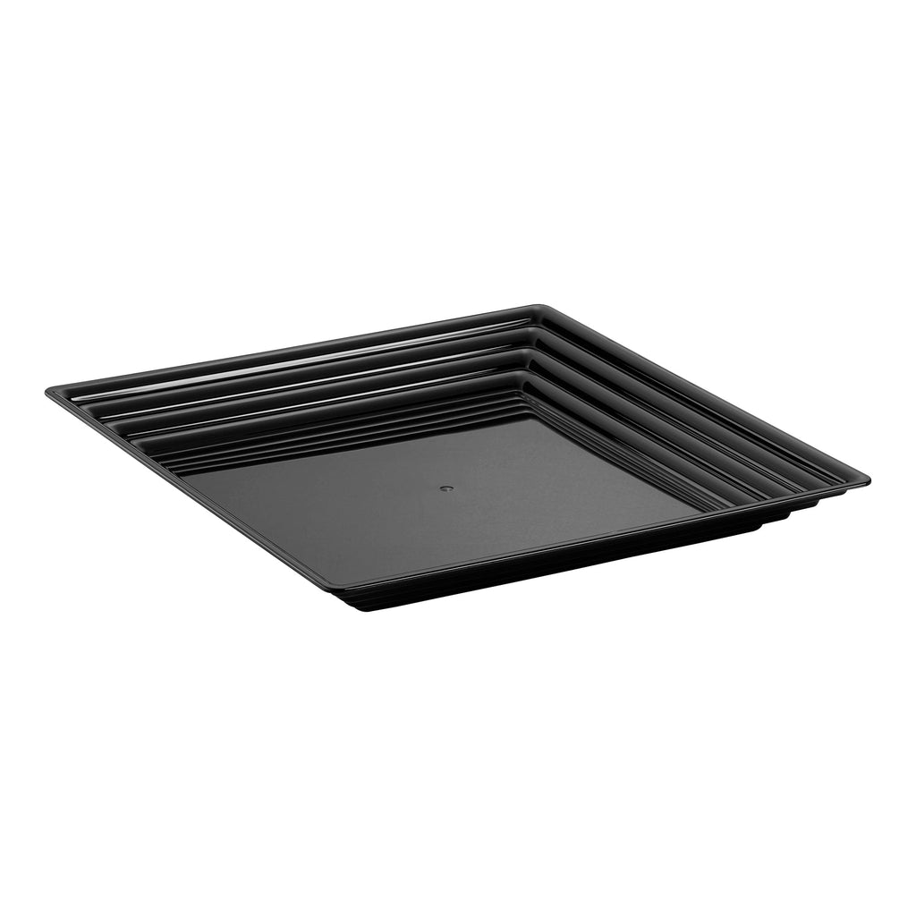 16" x 16" Black Square with Groove Rim Plastic Serving Trays