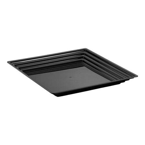 12" x 12" Black Square with Groove Rim Plastic Serving Trays