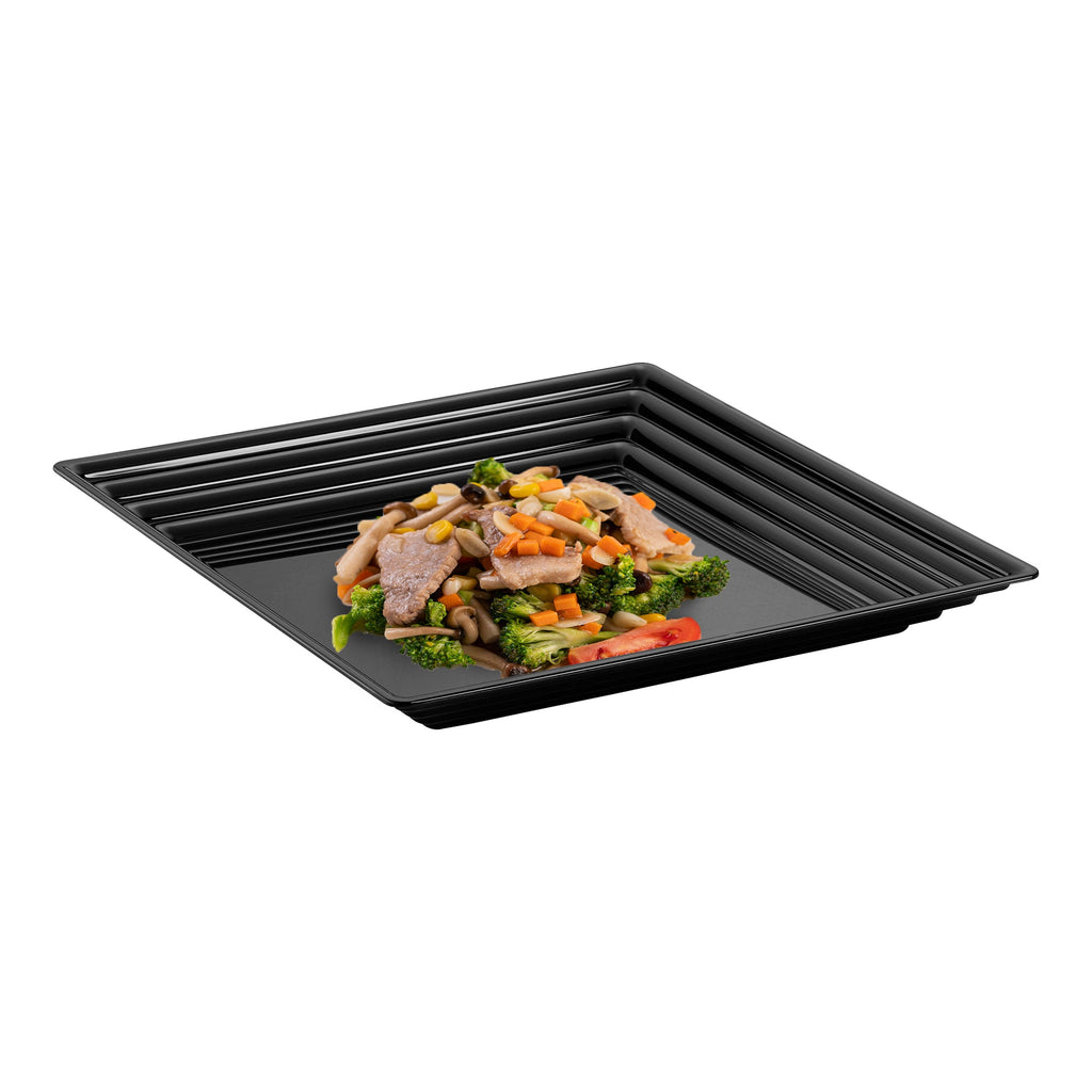12" x 12" Black Square with Groove Rim Plastic Serving Trays