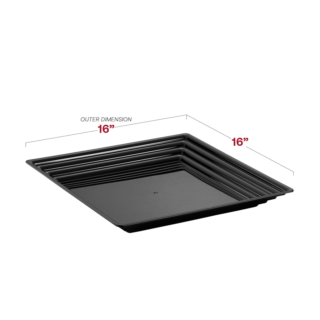16" x 16" Black Square with Groove Rim Plastic Serving Trays