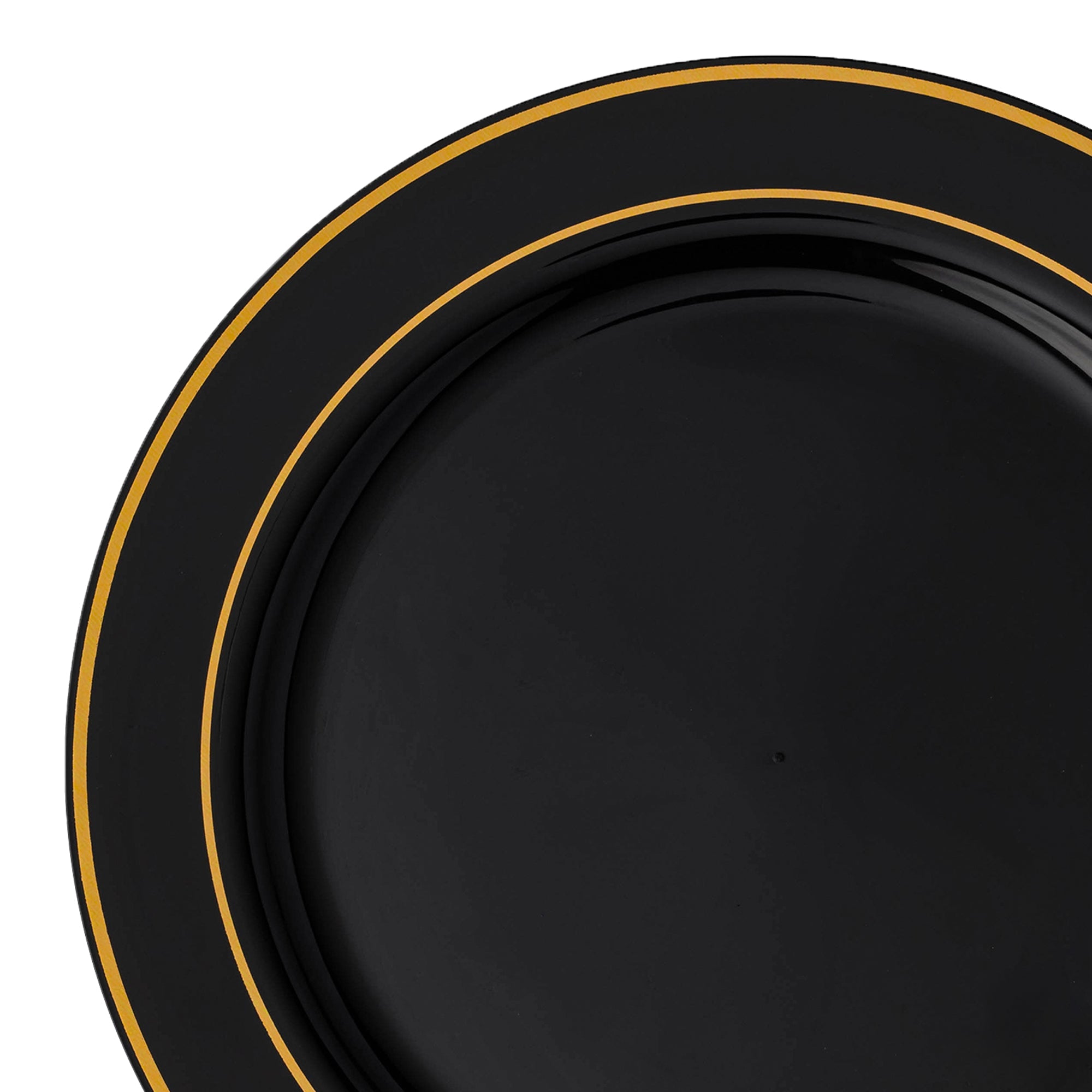Black with Gold Edge Rim Plastic Dinner Plates (10.25")