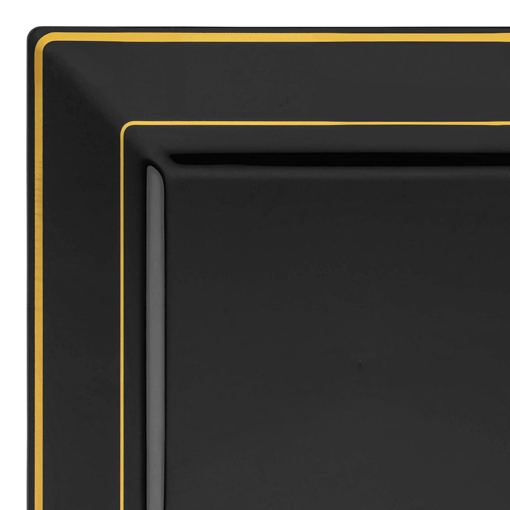 Black with Gold Square Edge Rim Plastic Appetizer/Salad Plates (6.5")