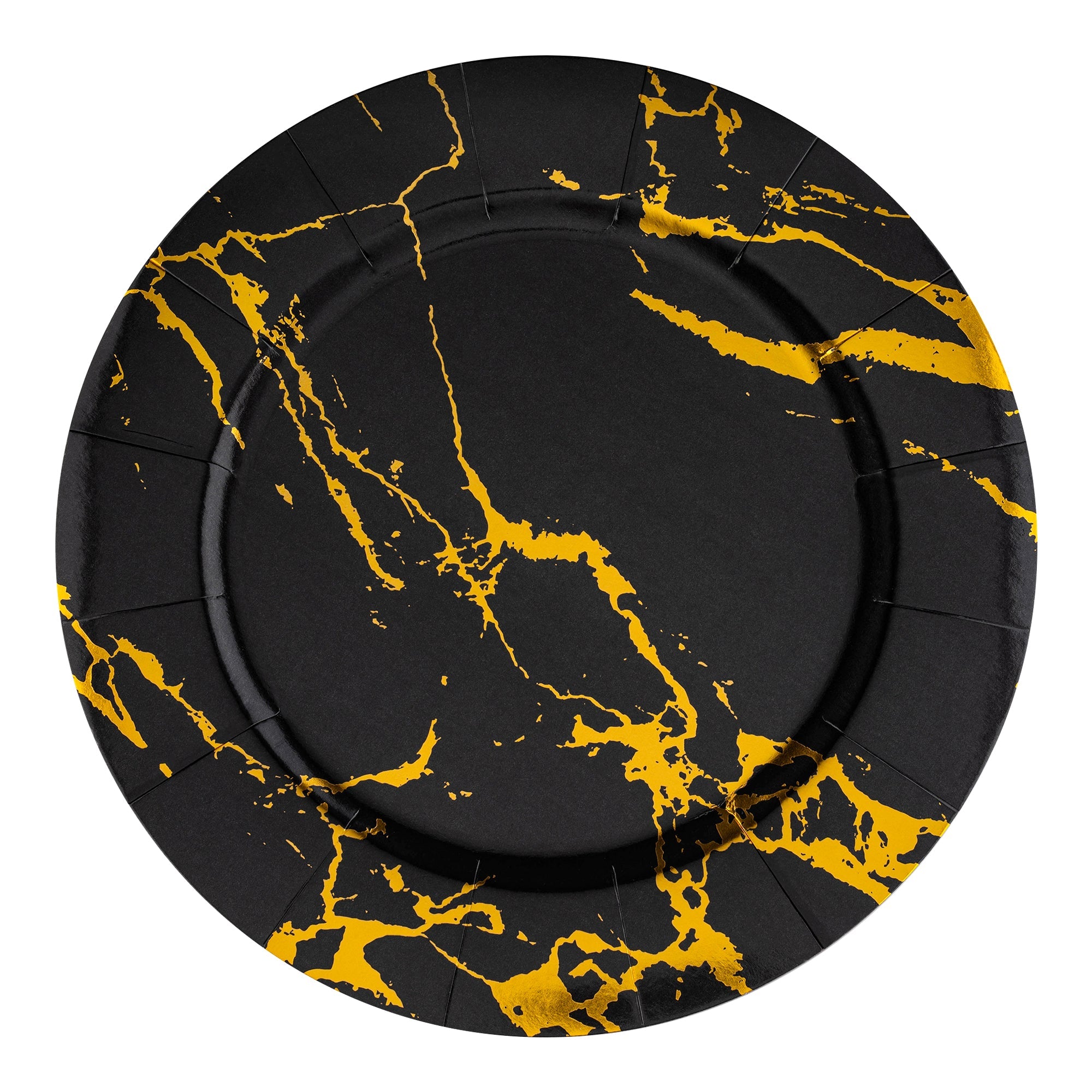 Black with Gold Marble Round Disposable Paper Charger Plates (13")